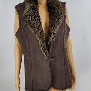 Fever Womens Vest Brown Waist Length Toggle Lined Faux Suede Collar L
